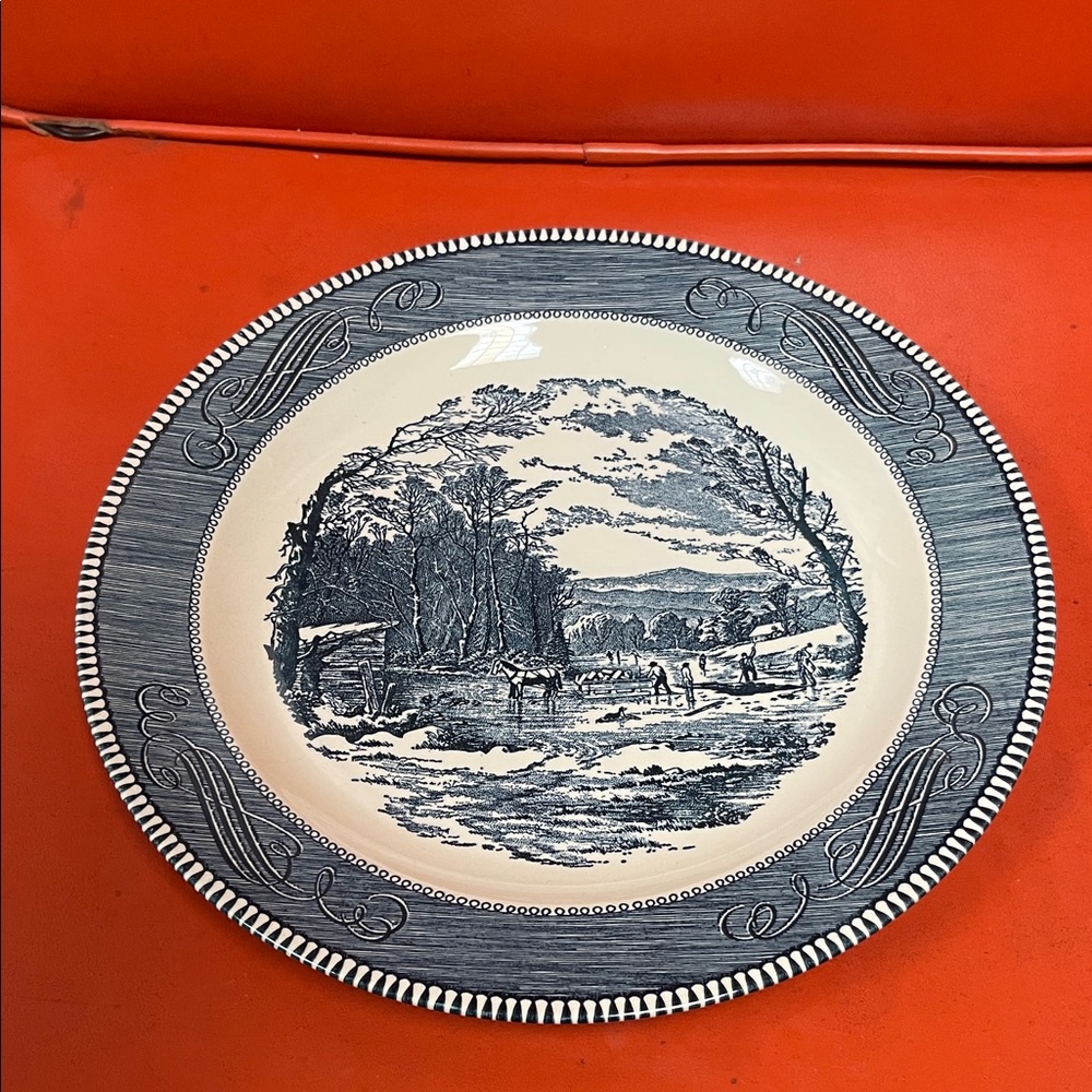 Vintage Scenic Blue and Cream Plate